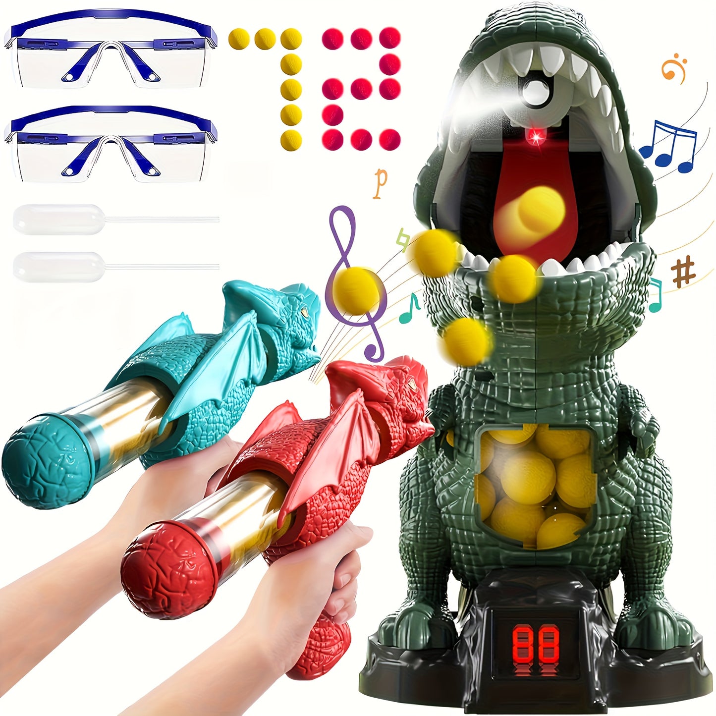 BZX Dinosaur Shooting Toy, Dinosaur Toys For Kids 5-7, 2 Air Pump Guns And 72 Foam Bullets, Hand-Eye Coordination Exercise Toy Gun, Kids Toys For 4, 5, 6, 7, 8, 9 Year Olds, Easter Gifts For Kids