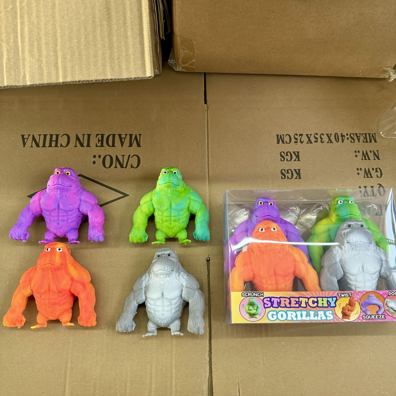 4 Pack Funkee Monkee Mega 4 Pack - Stretch, Squish, And Even Squeeze These Monkeys For Stress Relief - Original Sensory/Fidget Collectible Toys For Kids And Adults Halloween Christmas Gifts