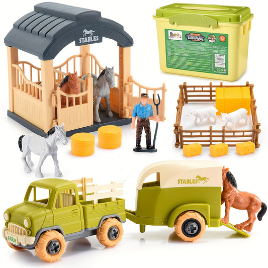 Farm Animal Toys For Kids, Truck Toys Boys Building Stem Toys For Boys Ages 3-9 Farm Toys With Horse, Lamb For, Perfect Girls Boys Birthday&back To School Gifts