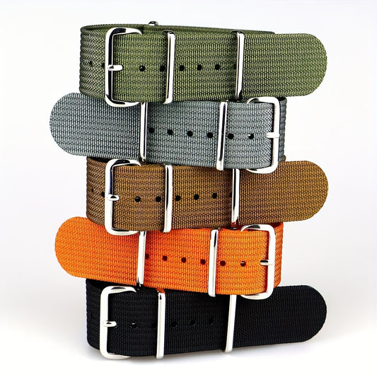 [Military-Style Watch Strap] Durable Military-Style Ribbed Watch Strap | 18mm 20mm 22mm Nylon Braid Ballistic Fabric with Metal Buckle, Adjustable Fit for Men's & Women's Watches - Black, Brown, Orange, Gray, Green, Beige, Wh