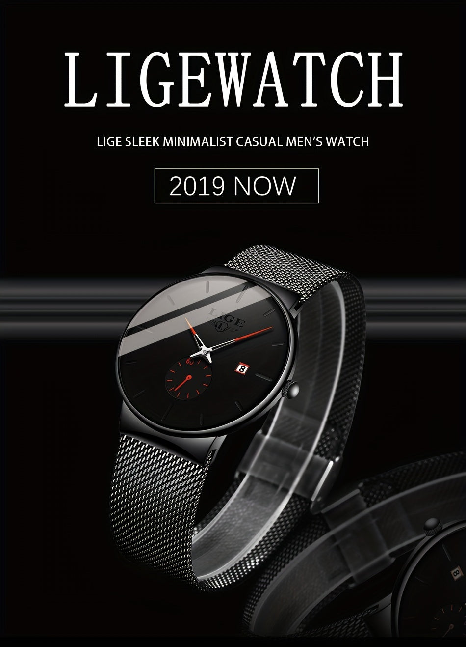 LIGE Minimalist Casual Men's Watch with Stainless Steel Mesh Belt. Leisure Fashion Men's Business Quartz Watches. Waterproof Calendar Wristwatch. Suitable for Gifts to Men.