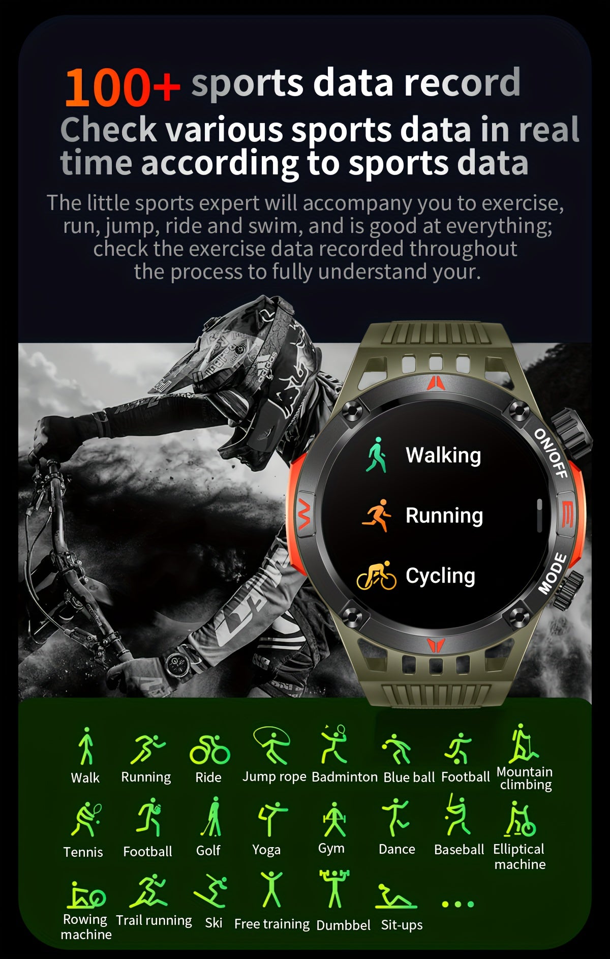 QTLJJBY Smart Watch Wireless Answer And Call SOS Outdoor Watch Outdoor Sports Watch LED IP68 Compass Fitness Tracker Pedometer Multimedia Message Display, Suitable Mobile Phones, Men's And Women's Smart Watches Gift