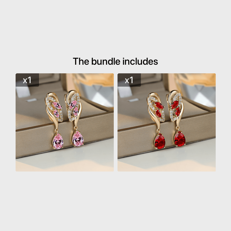 أقراط أنجول المتدلية على شكل زهرة رومانسية للنساء - تصميم زهري ذهبي اللون مع أحجار كريمة صناعية حمراء وشفافة، هدايا أنيقة للحفلات اليومية