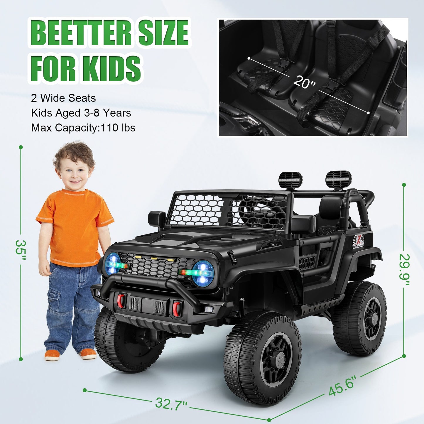 XL 24V Ride-on Toys, Kids Driveable Car Two Seater with Parent Remote, 20'' Wide Seat, 4x100W Powerful Motors, Music, Electric Ride-on Toys for Kids 24v, LED Head Light, Christmas Gift