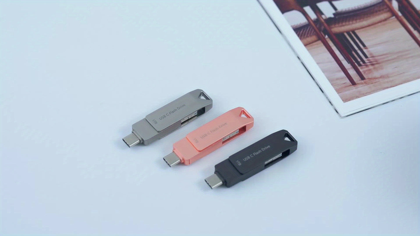 محرك أقراص فلاش USB C عالي السرعة سعة 1 تيرابايت - نقل بيانات فائق السرعة، عصا صور الهاتف، وحدة تخزين خارجية للهواتف التي تعمل بنظام Android وأجهزة كمبيوتر Mac-Book Pro والأجهزة اللوحية - تصميم صغير الحجم وردي اللون وأنيق مع هيكل متين