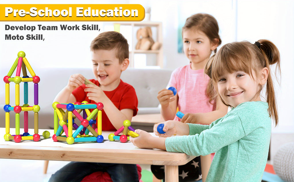 Magnetic Building Toys for Kids, 88pcs Magnetic Tiles Toddler Toys, Magnet Blocks Sticks & Ball Creativity Game, STEM Brain Development Kit for Preschool Girls, Boys Ideal Gift Set