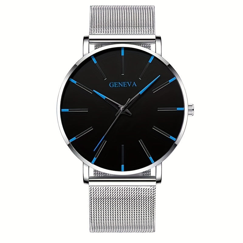[Ultra Thin Quartz Wrist Watch] Minimalist Mens Fashion Ultra Thin Watches Simple Men Business Stainless Steel Mesh Belt Quartz Wrist Watch