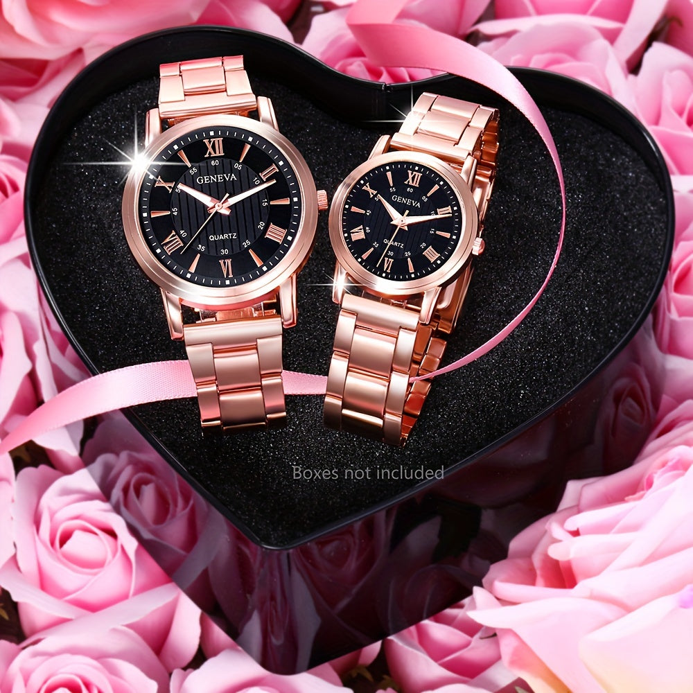 2pcs Romantic Couples Watches - Stylish Stainless Steel Quartz for Everyday Glamour - Perfect Thanksgiving Gift Set