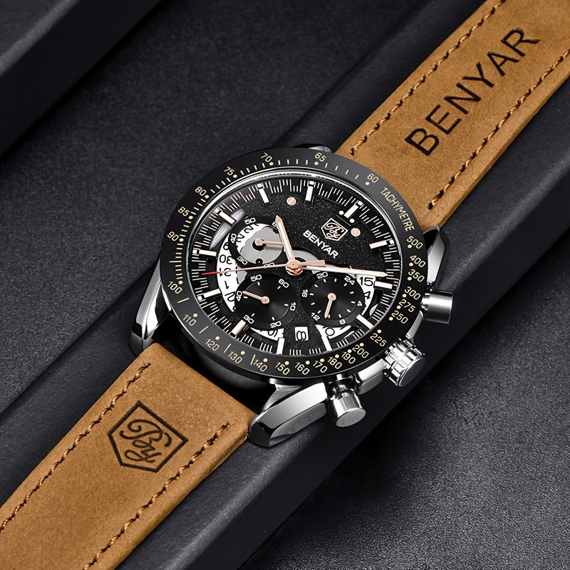 BENYAR Watches For Men Analog Quartz Chronograph Luminous Big Face Mens Watches Business Work Sport Casual Fashion Designer Dress Men'S Wrist Watches Elegant Gift For Men