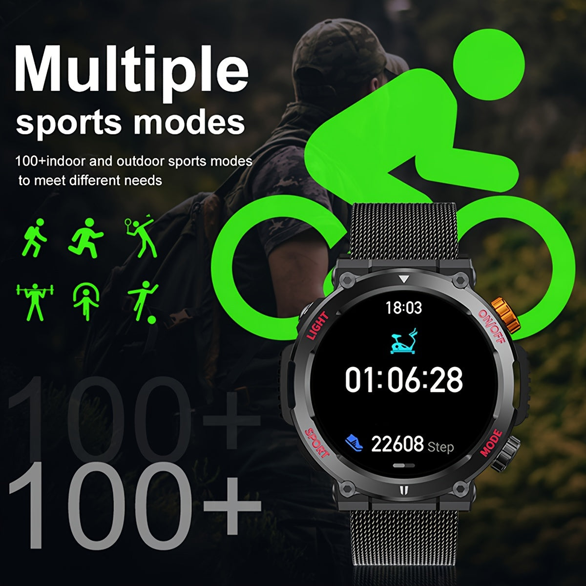 LIGE Smart Watch With 1.46" IPS High-definition Full Touch Screen/LED Lights/IP67 Waterproof/Customized Dials/Data/sports/sports Records/weather/information Reminders, Multi-functional Watches For Android And IPhone, Exquisit