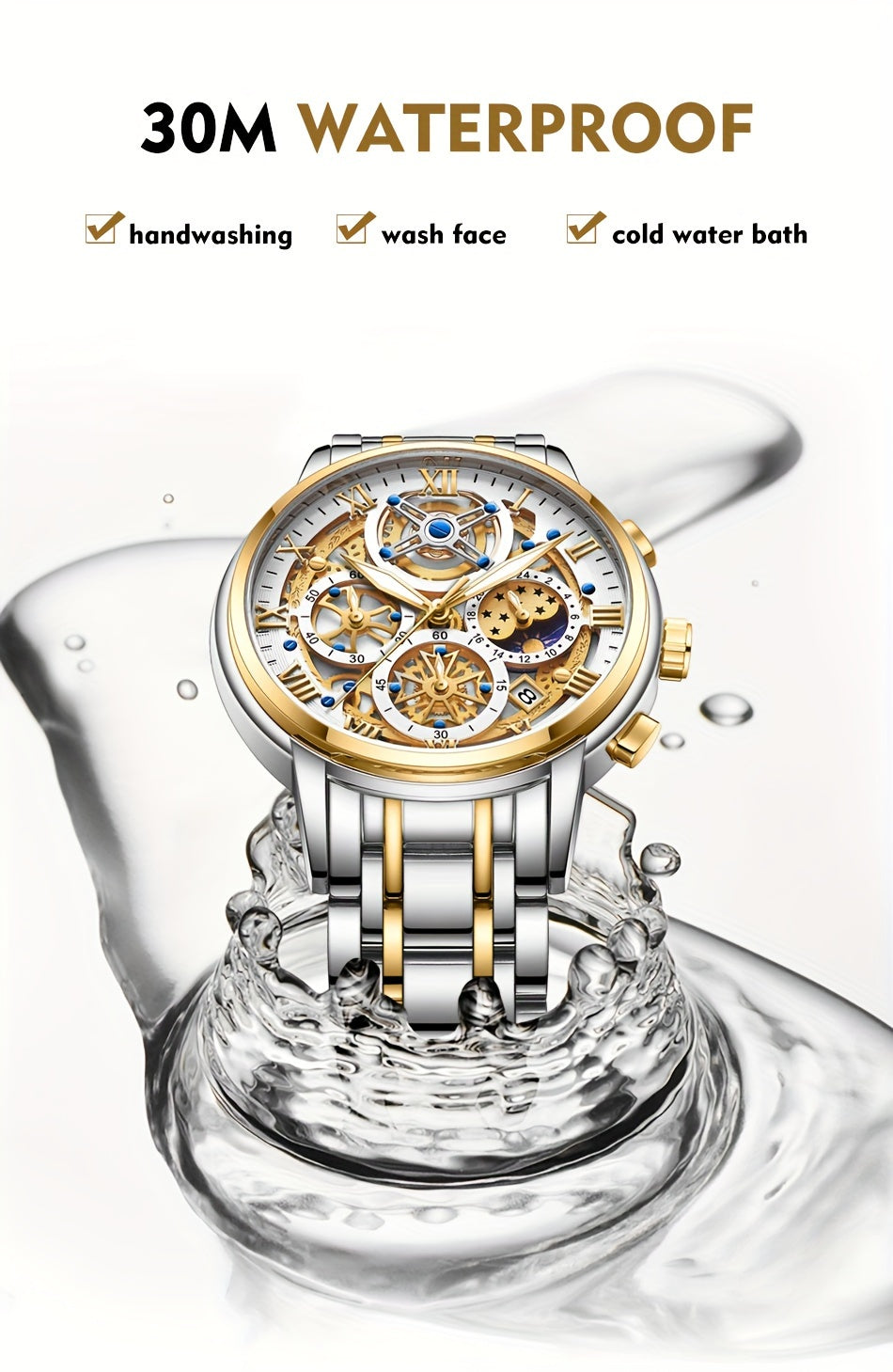 LIGE Noble Luxury Business men's Watch Stainless Steel Strap. Fashion Creative Gear Dial Waterproof Luminous Calendar Quartz Watches. Suitable for family gatherings as gifts