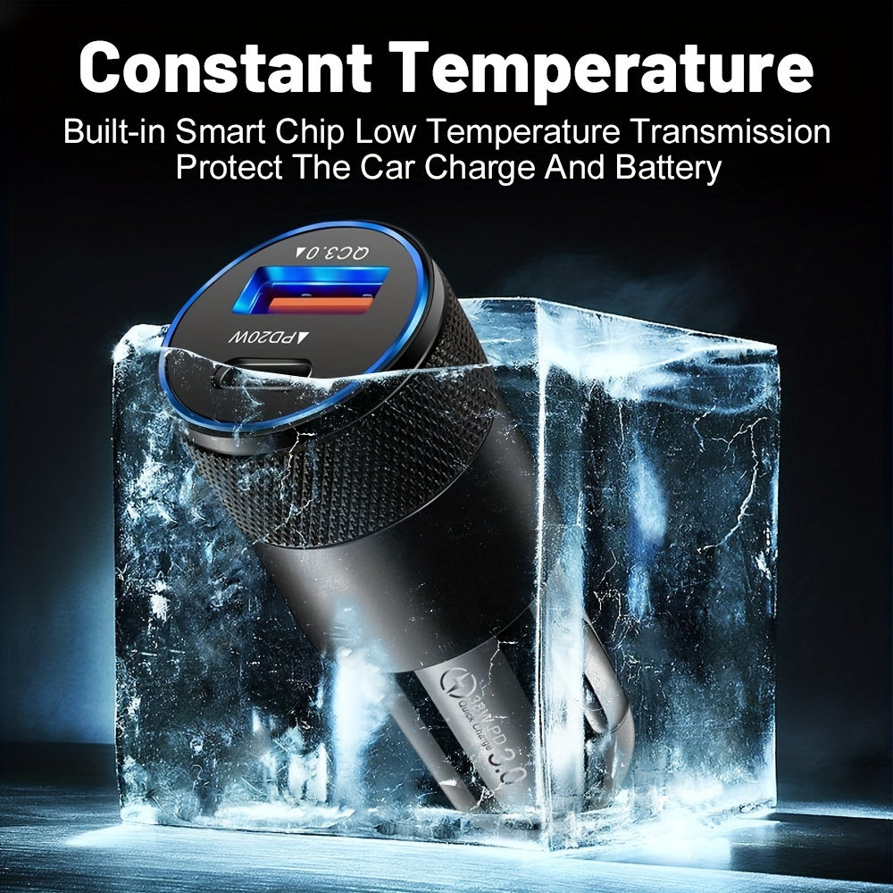 1pc USB A+C Dual Ports Mini Pull Ring Car Charger, Type-C Car Charger Mini Adapter For IPhone/Google/Huawei/Xiaomi/Android Phones