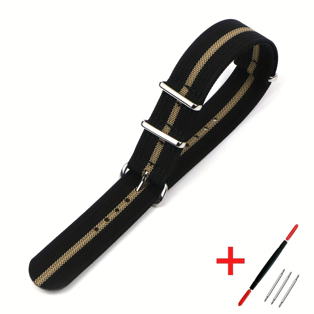 [Military-Style Watch Strap] Durable Military-Style Ribbed Watch Strap | 18mm 20mm 22mm Nylon Braid Ballistic Fabric with Metal Buckle, Adjustable Fit for Men's & Women's Watches - Black, Brown, Orange, Gray, Green, Beige, Wh