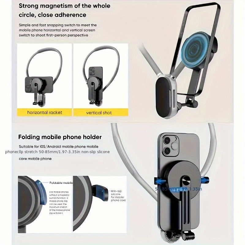 Universal Neck Mount for Phones - Hands-Free POV/Vlog Selfie Holder with Chest Strap for iPhone 15, 14, 13, 12 Series & Android Phones