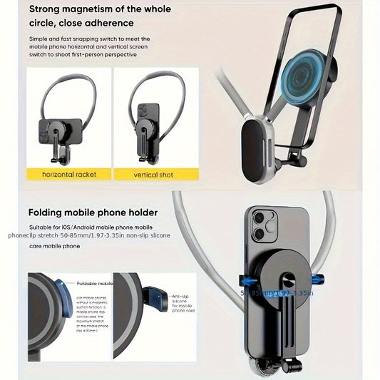 Universal Neck Mount for Phones - Hands-Free POV/Vlog Selfie Holder with Chest Strap for iPhone 15, 14, 13, 12 Series & Android Phones