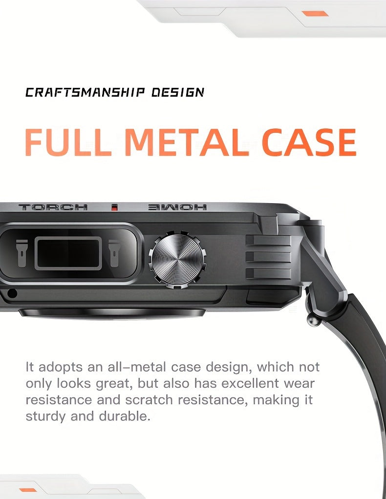 2.02" Smartwatch IP68 Waterproof for Men Women, Answer/Dial Calls Watch with LED Flashlight, Full Touch Screen Compatible with iPhone and Android Phones - Black