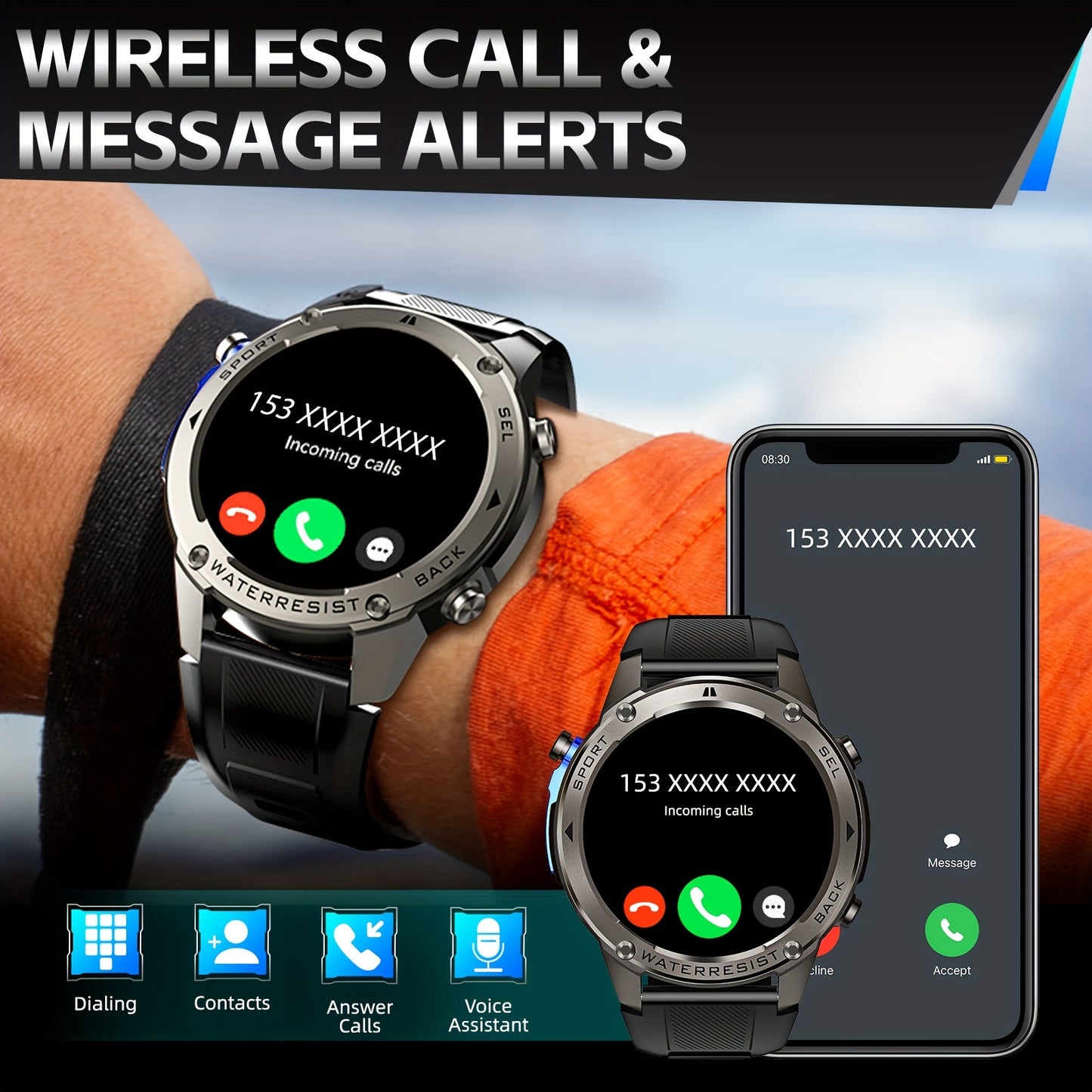 INEYES 2024 New GPS-Support Sport Smartwatch For Men, 170+ Outdoor Modes, 500 MAh Big Battery, 1.43 Inch AMOLED HD Screen, Massive Dials Free Change, 6 Theme Styles, Smartwatch For IPhone Android Phones, Metal Shell, Cool Wri