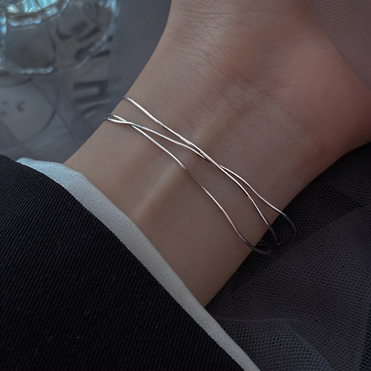 1pc Nooxian Women'S Snake Bone Bracelet, 304 Stainless Steel Multi-layer Simple & Hip Hop Style Chain for Daily & Vacation Wear, Vacation Accessory | Minimalist Jewelry | Polished Finish