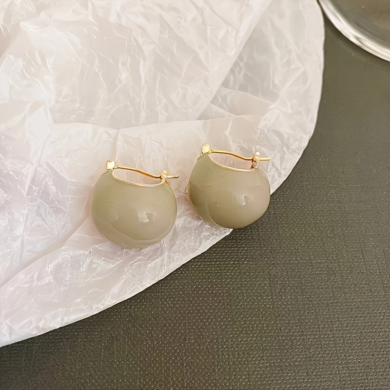 Chunky Enamel Hoop Earrings Simple Japanese / Korean Style Copper 18K Gold Plated Jewelry Trendy Female Gift