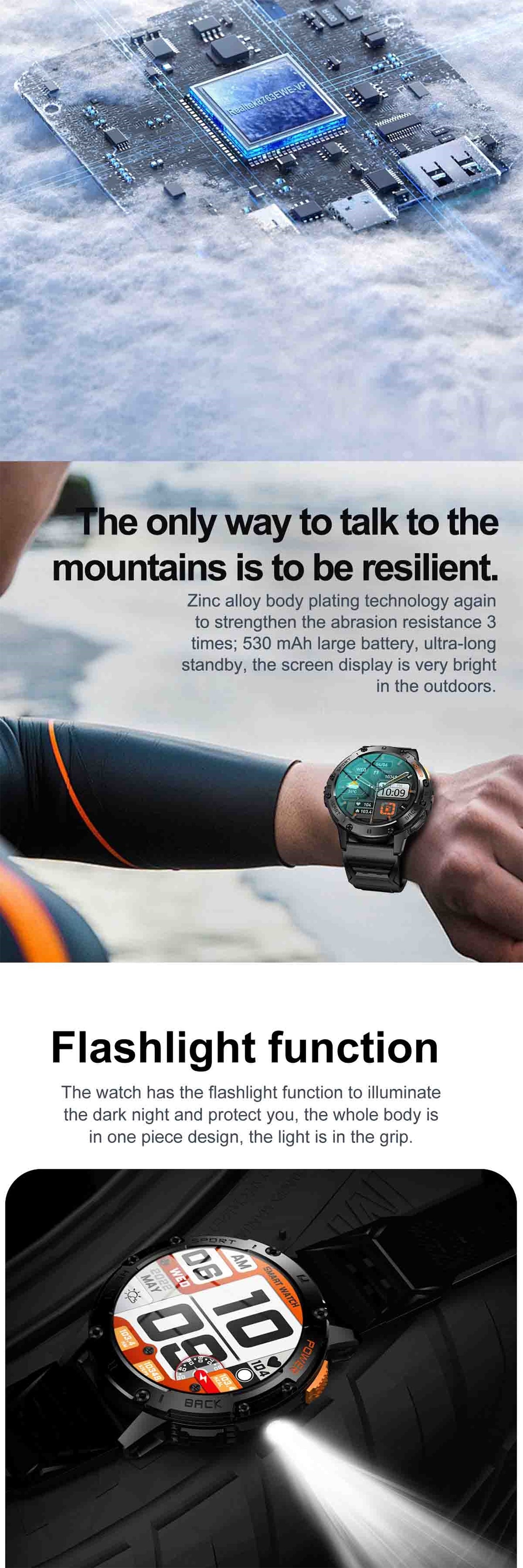 [Smart Watch] Tiwain Smart Watch | 1.43" Full Touch AMOLED Screen, 100+ Sport Modes, Flashlight, Answer Calls Wirelessly, Compatible with Android Phones and iPhone