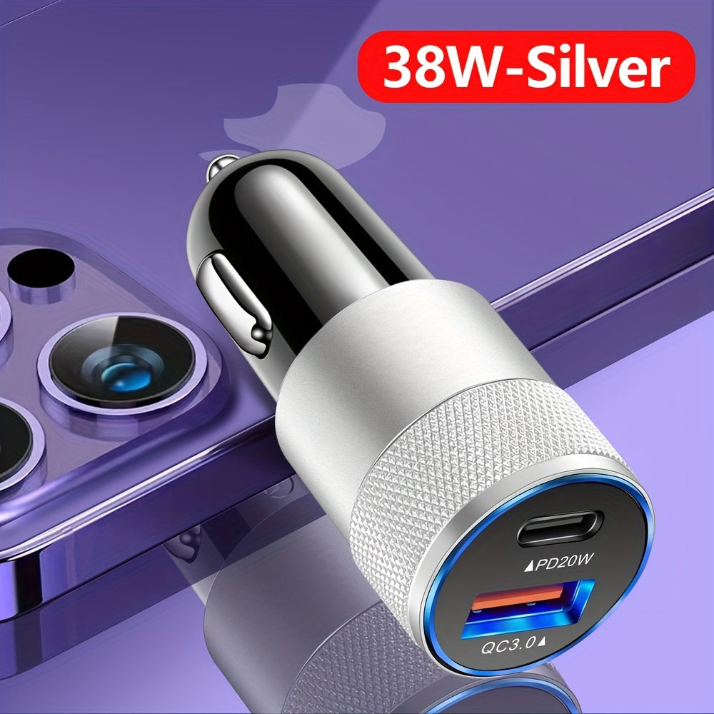 1pc USB A+C Dual Ports Mini Pull Ring Car Charger, Type-C Car Charger Mini Adapter For IPhone/Google/Huawei/Xiaomi/Android Phones