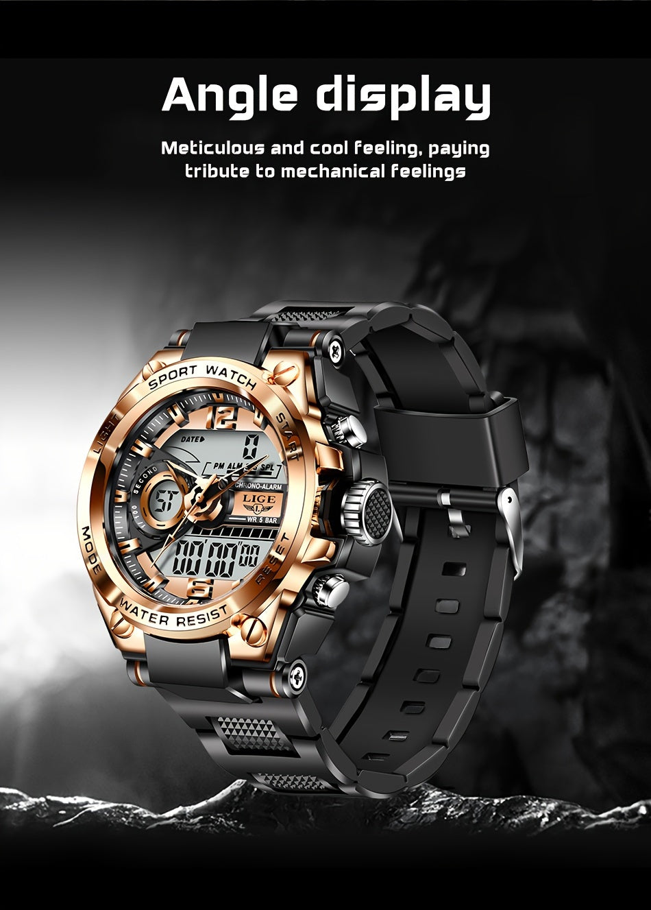 LIGE Electronic Watches For Men Luxury Sport Chronograph Alarm WristWatch Quartz Big Clock Digital Male Watch