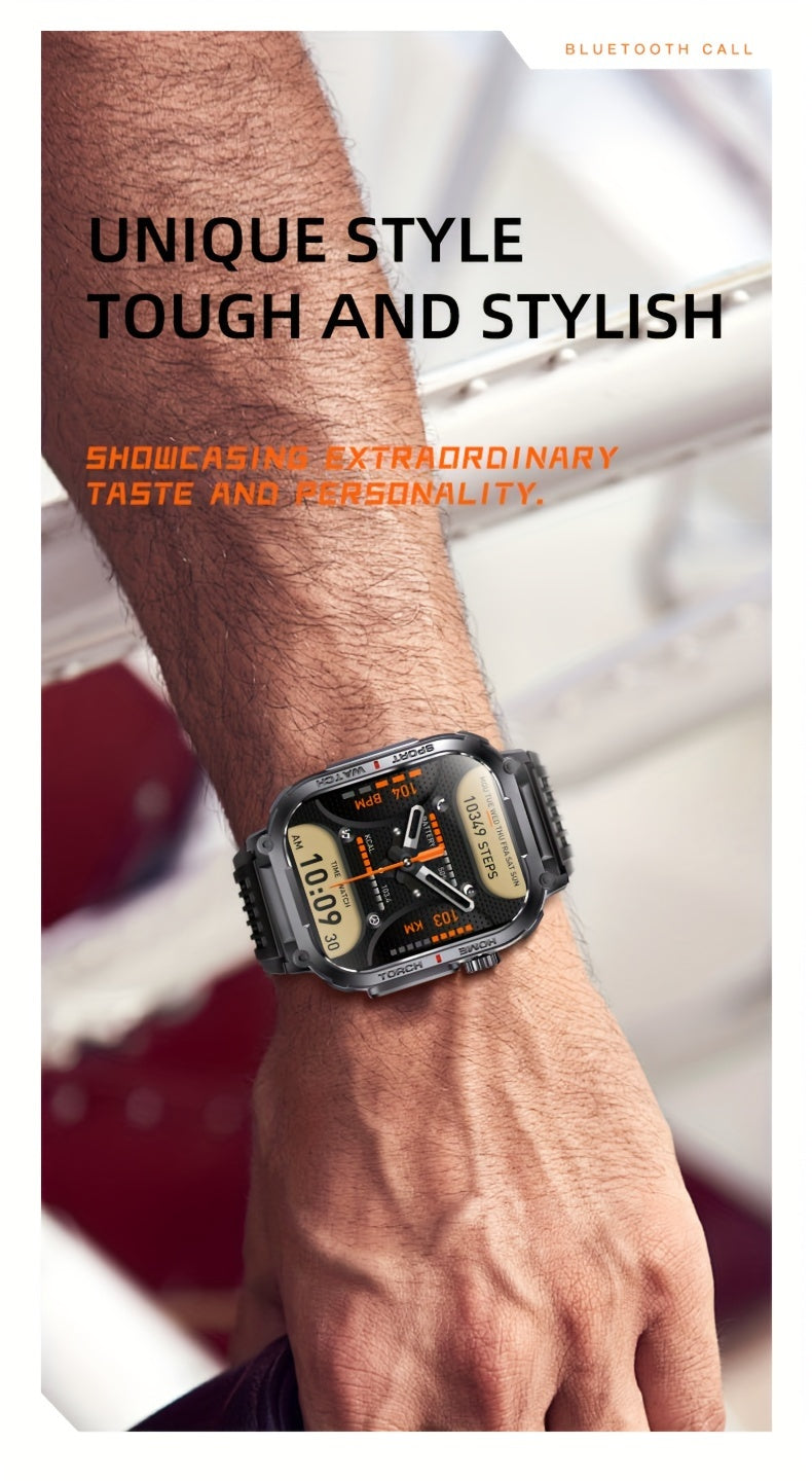 2.02" Smartwatch IP68 Waterproof for Men Women, Answer/Dial Calls Watch with LED Flashlight, Full Touch Screen Compatible with iPhone and Android Phones - Black