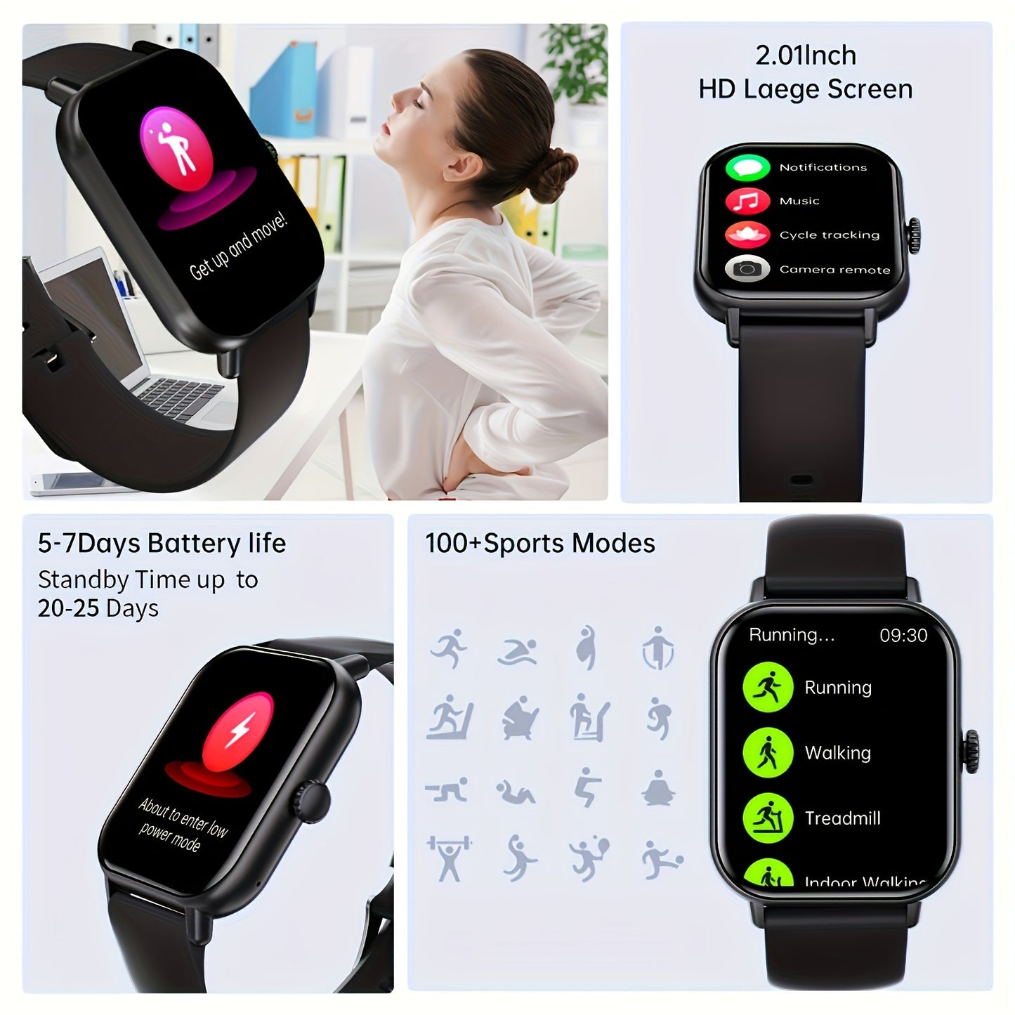Smart Watch For Women&Men, 2.01 Inch Full Touch Screen, Smart Call Watch Round Style, Answer And Make Call, Message Push, Compatible With IPhone And Android Phones, Fashionable Fitness Tracking Watch, Steps, Distance, Calorie