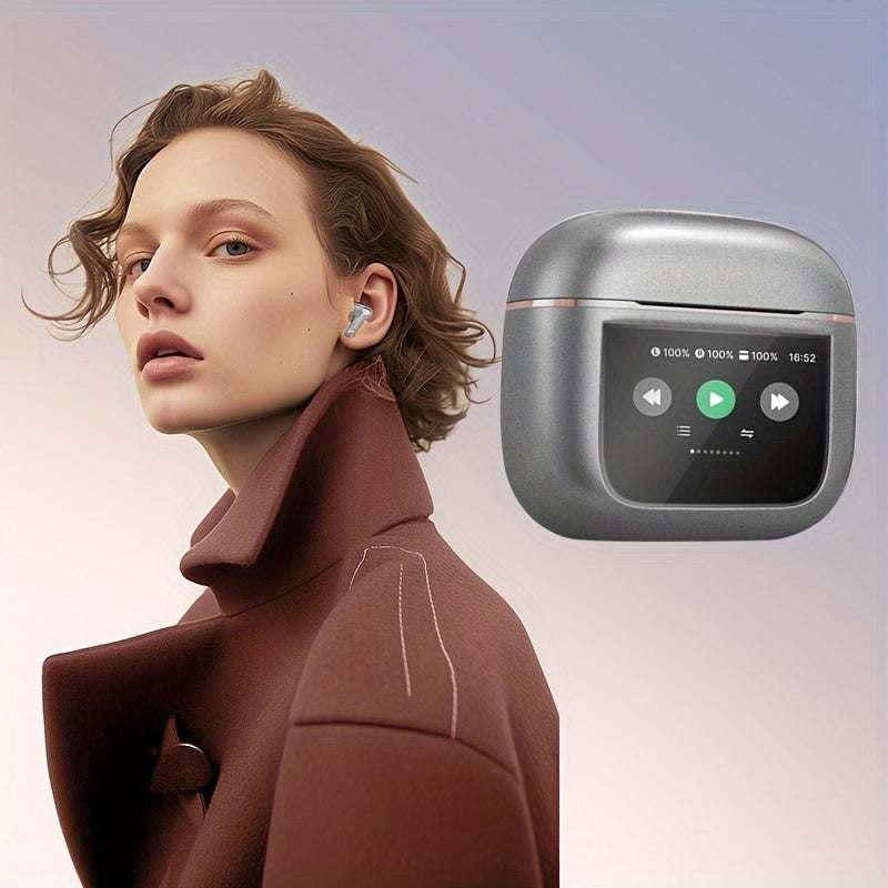 50H Playtime Smart Wireless Earbuds 5.3 with Touch Screen Charging Case - Bass Stereo Earphones with Mic for Sports, Work, Android/Phones