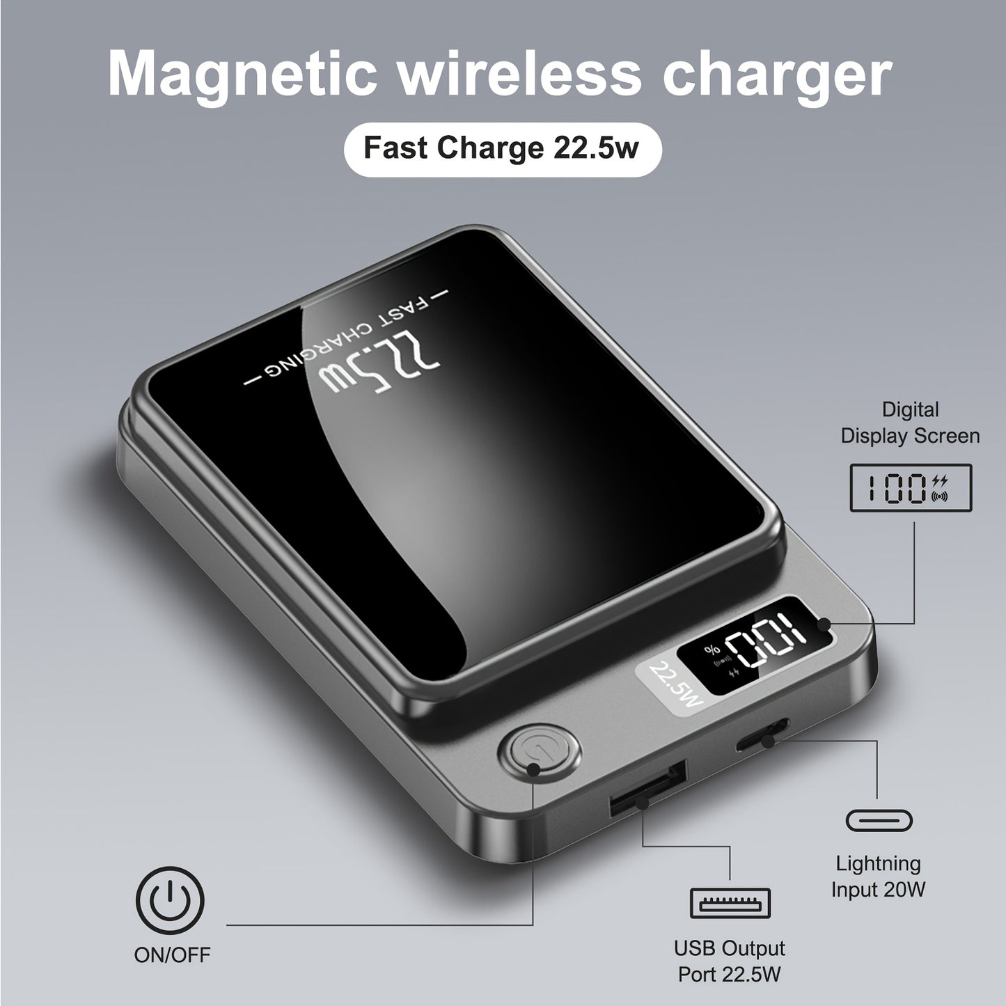 5000mAh/10000mAh High-Speed Magnetic Wireless Power Bank - Portable Charger with LED Display, 22.5W Safe Charging, Wide Compatibility, for iPhone 15 Pro/14 Max/13/12, for Android Phones, Compact And Portable, Stylish Design,