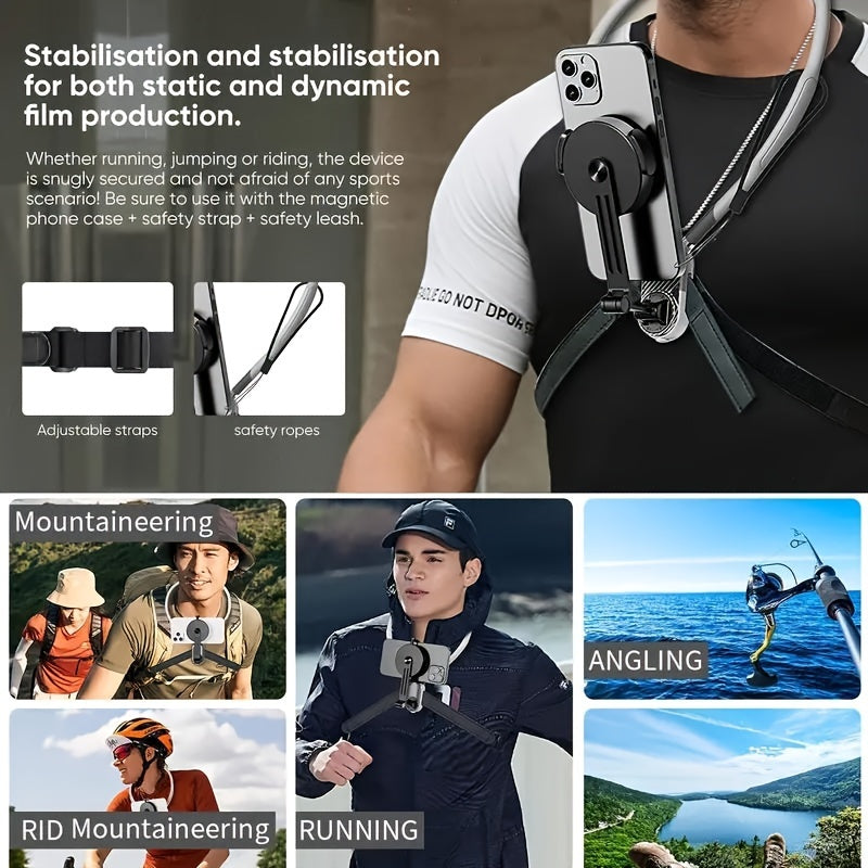 Universal Neck Mount for Phones - Hands-Free POV/Vlog Selfie Holder with Chest Strap for iPhone 15, 14, 13, 12 Series & Android Phones