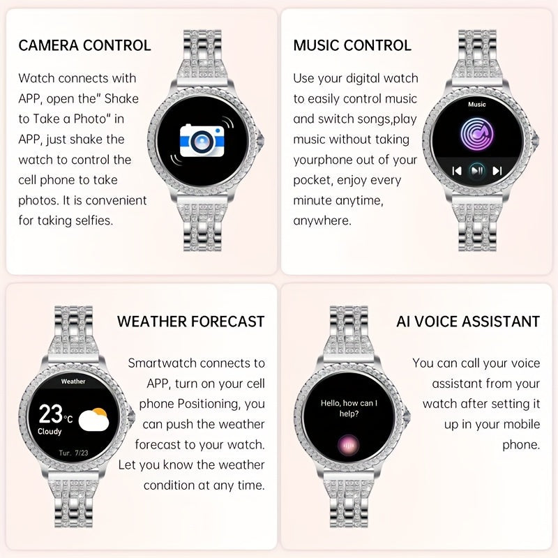 Smart Watch, Full Touch Smart Watches for Android & iPhone Compatible,(Answer/Make Call) Smart Fitness Tracker Watch for Women/Man Smartwatch with Sports/Step, Ideal for Gift (Include Bands:Silver + Beige + Light Pink)