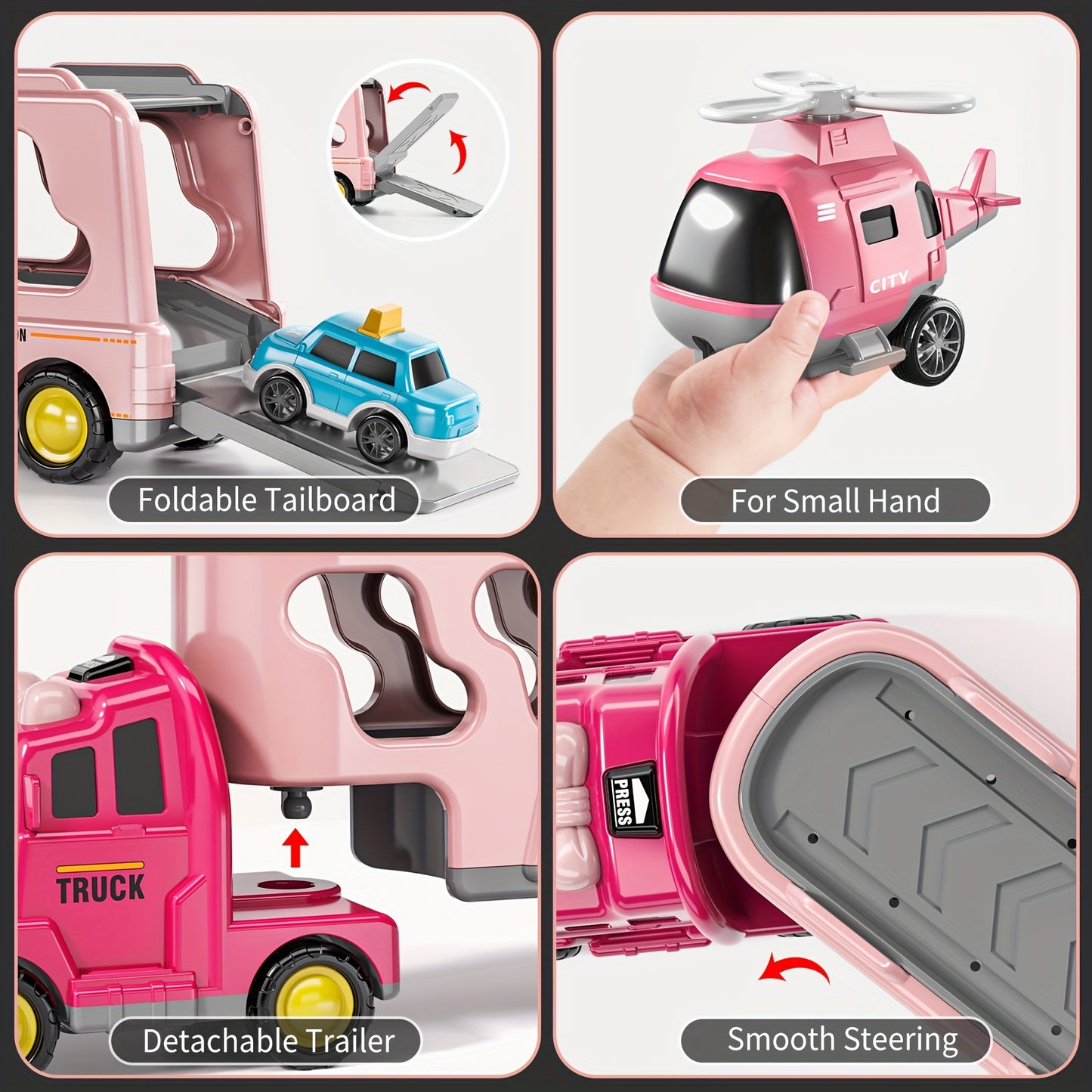 Girls Truck Toys For 3 4 5 6 Year Old Girls, 5-in-1 Friction Power Vehicle Car Toy For Toddlers 3-6, Carrier Toys For Kids 3-5, Christmas Birthday Gifts For Girls Age 3-9