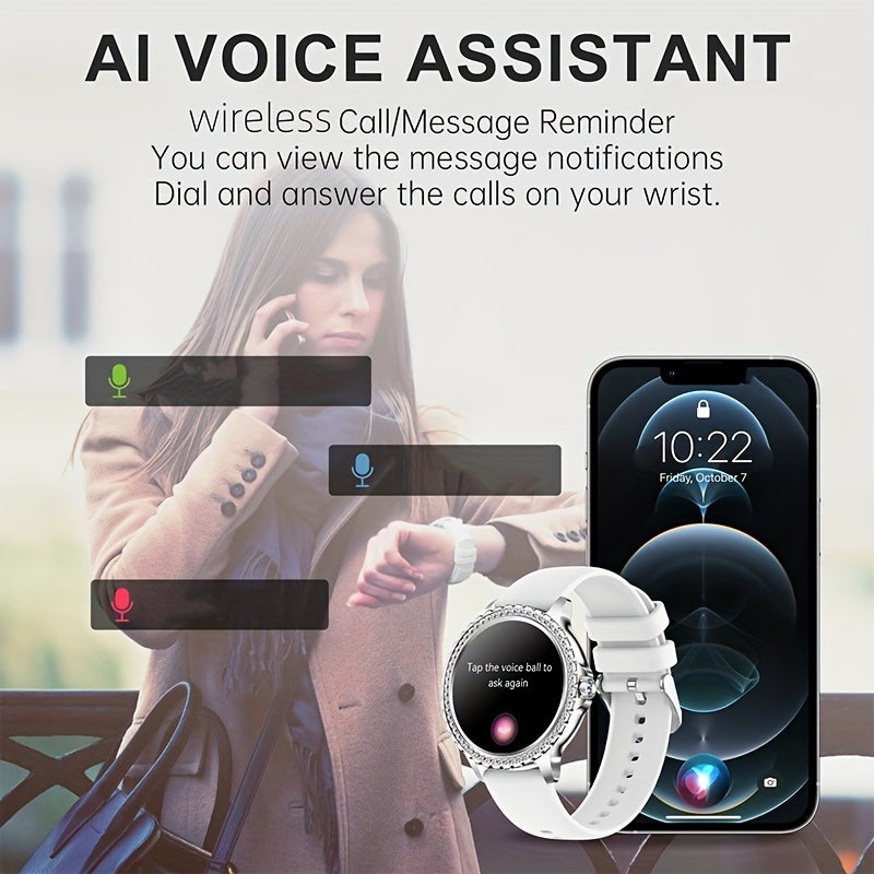 Smart Watch, Full Touch Smart Watches for Android & iPhone Compatible,(Answer/Make Call) Smart Fitness Tracker Watch for Women/Man Smartwatch with Sports/Step, Ideal for Gift (Include Bands:Silver + Beige + Light Pink)