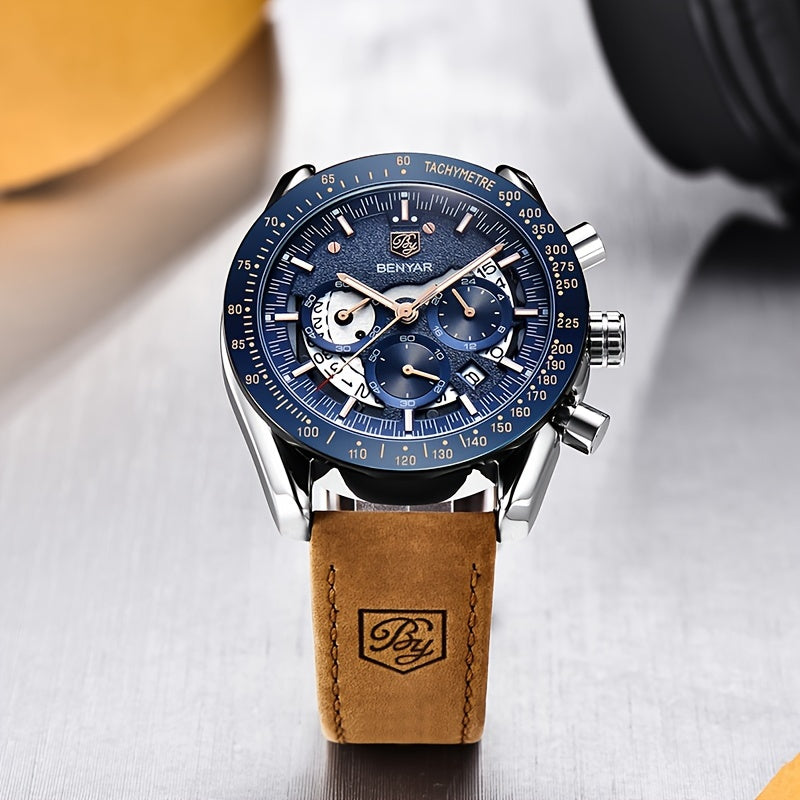 BENYAR Watches For Men Analog Quartz Chronograph Luminous Big Face Mens Watches Business Work Sport Casual Fashion Designer Dress Men'S Wrist Watches Elegant Gift For Men