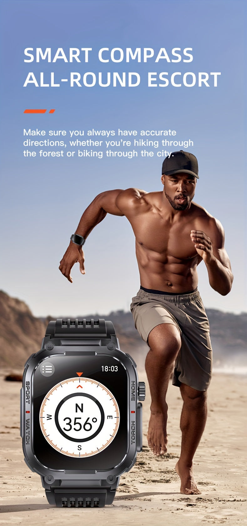 2.02" Smartwatch IP68 Waterproof for Men Women, Answer/Dial Calls Watch with LED Flashlight, Full Touch Screen Compatible with iPhone and Android Phones - Black