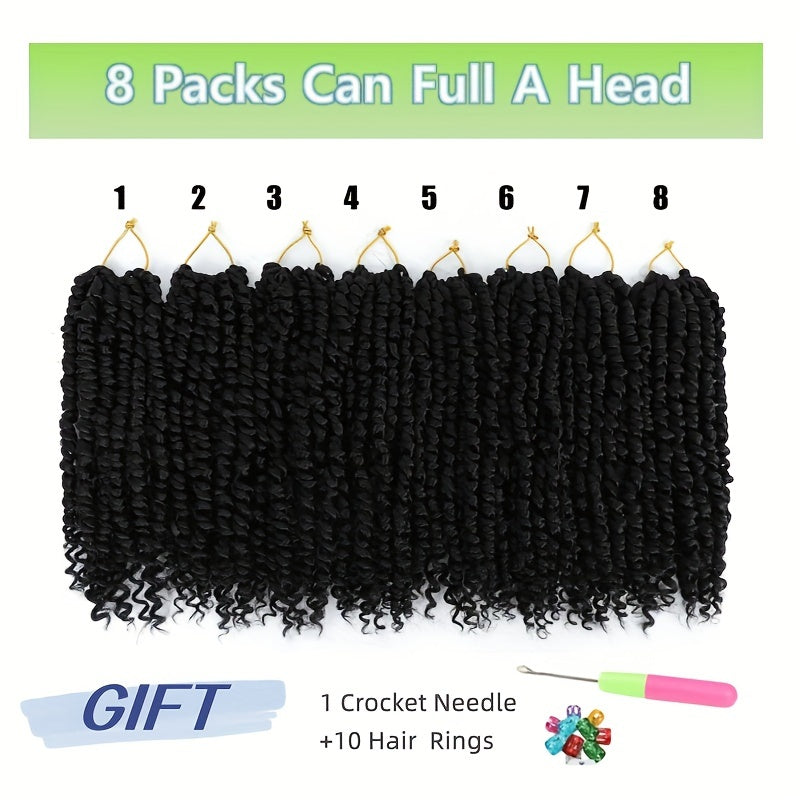 YOROSTAR 8 Inch Pre-Twisted Synthetic Soft Crochet Hair Extensions - 8 Packs, Low Temperature Fiber, Pre-Looped Passion Twist Curly with 6 Inch Hair, Crochet Needle & Hair Rings Gift for Black Women
