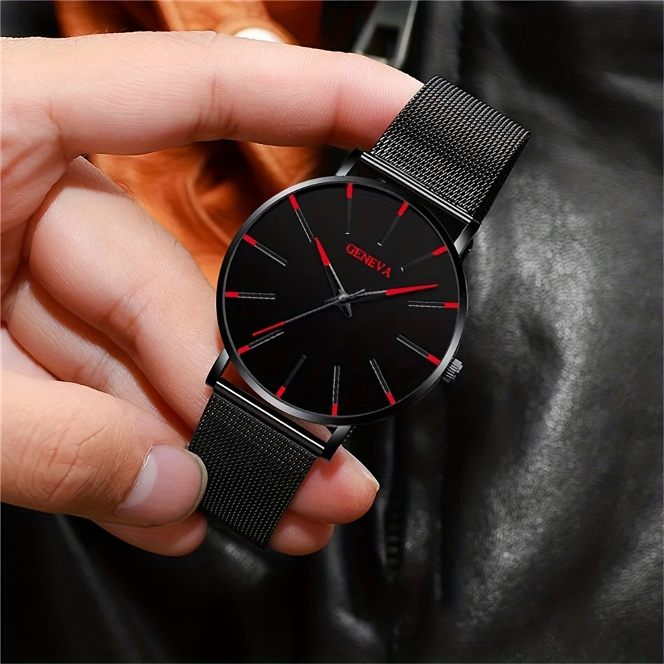 [Ultra Thin Quartz Wrist Watch] Minimalist Mens Fashion Ultra Thin Watches Simple Men Business Stainless Steel Mesh Belt Quartz Wrist Watch