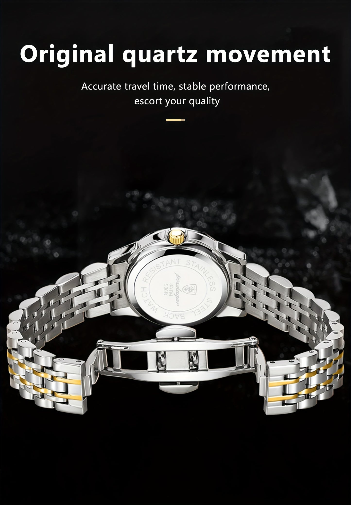 Elegant Date Week Waterproof Luminous Quartz Watch, Stainless Steel Sports Men's Watches