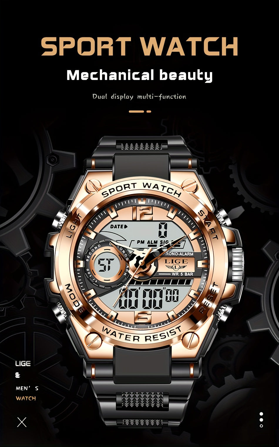 LIGE Electronic Watches For Men Luxury Sport Chronograph Alarm WristWatch Quartz Big Clock Digital Male Watch