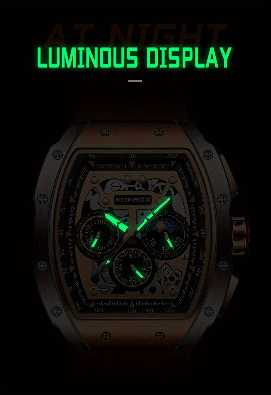 Foxbox Men's Waterproof Quartz Wristwatch, Date Sport Silicone Wrist Watches