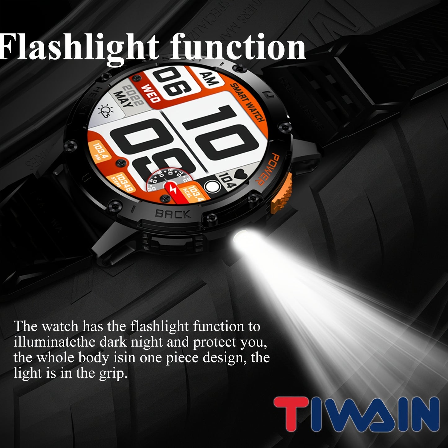 [Smart Watch] Tiwain Smart Watch | 1.43" Full Touch AMOLED Screen, 100+ Sport Modes, Flashlight, Answer Calls Wirelessly, Compatible with Android Phones and iPhone