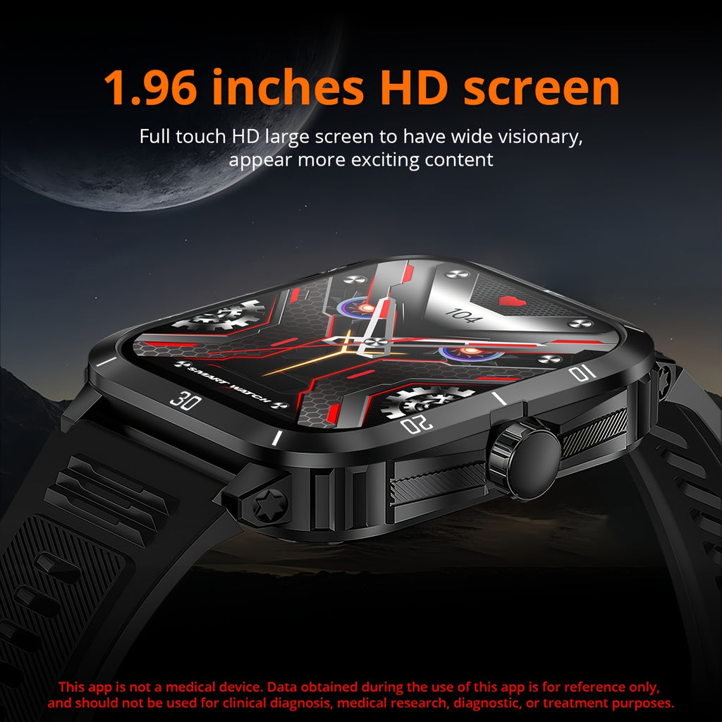 New Military Style Smart Watch Men's Fitness Watches 3 ATM Waterproof BT Call Smartwatch Men For Android IPhone, 1.96" IPS HD Screen, 430mAh Long Battery Life, Control Music, Sleep Monitoring, Wireless Calling (Answer/Make Ca