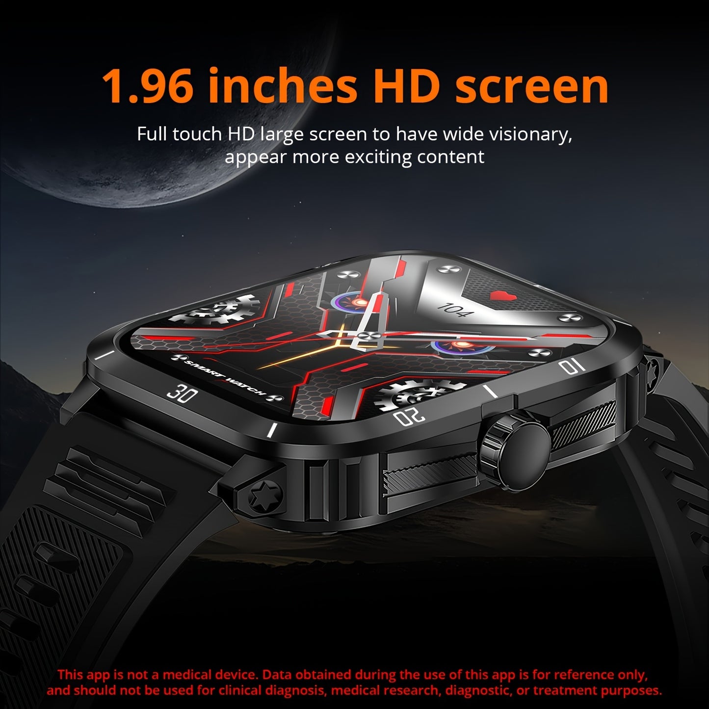 New Military Style Smart Watch Men's Fitness Watches 3 ATM Waterproof BT Call Smartwatch Men For Android IPhone, 1.96" IPS HD Screen, 430mAh Long Battery Life, Control Music, Sleep Monitoring, Wireless Calling (Answer/Make Ca