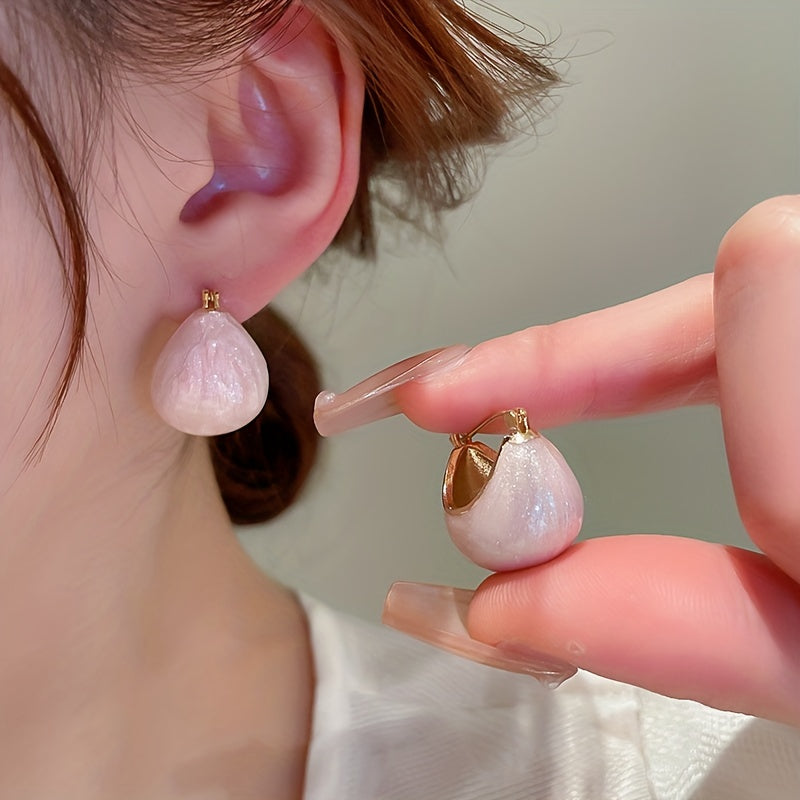 Chunky Enamel Hoop Earrings Simple Japanese / Korean Style Copper 18K Gold Plated Jewelry Trendy Female Gift