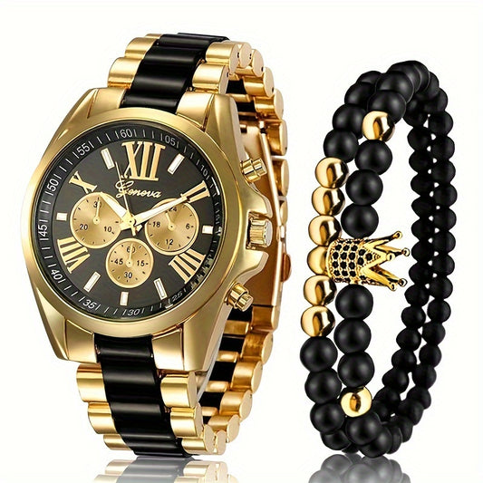 2pcs/set - Premium Mens Dual-Purpose Watch Set - Fashion Sports & Business Quartz Watches with Stainless Steel Bracelets - Durable & Stylish