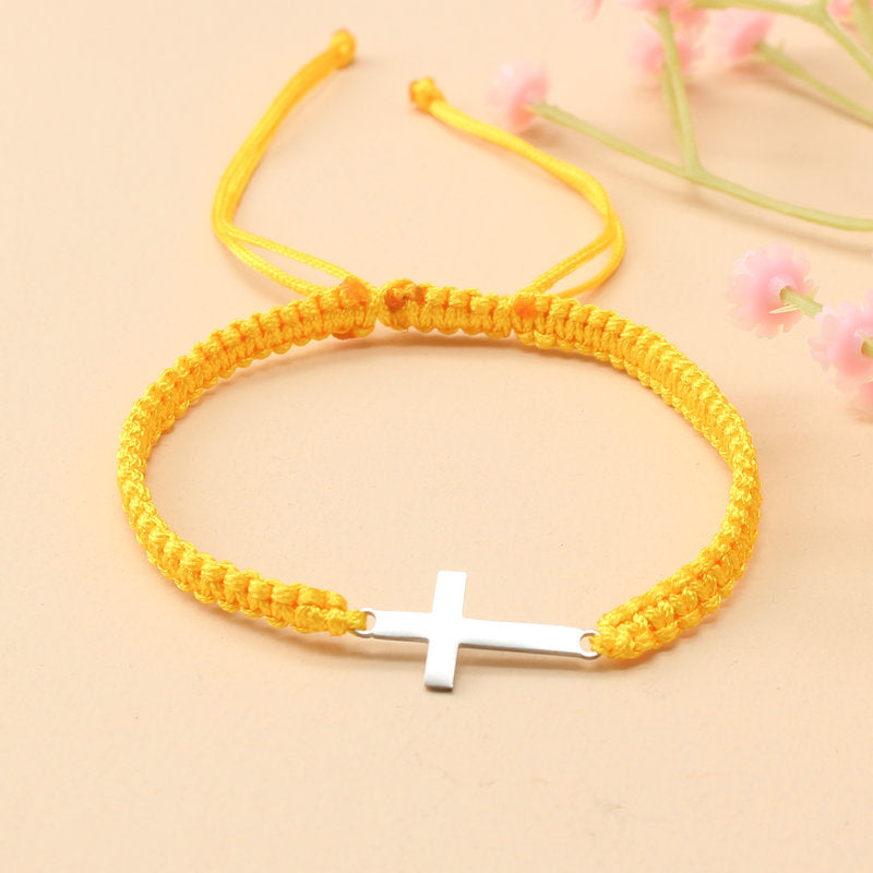 1pc Hand Woven Adjustable Stainless Steel Cross Bracelet Men's Hand Jewelry