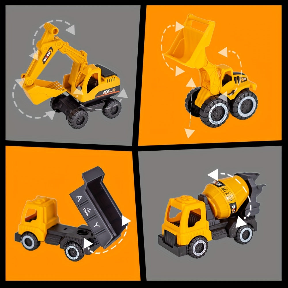 [2025 New Car Toy] 4pcs Car Toys For Kids Big Size Toys Shatterproof Excavator Mixer Dump Truck Bulldozer Engineering Toy Cars For Two Years Or More Kids Toys Boy Car