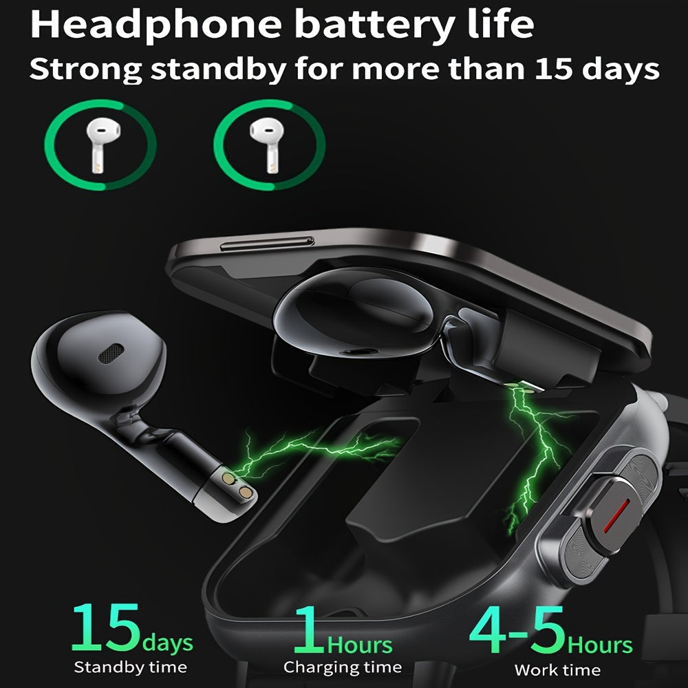 2-in-1 Smart Watch & Earbuds Combo: Wireless Calls, Music Control, Weather Alerts, Step Counter, Monitor, & Oxygen Saturation Tracker, Compatible with Android & iOS, Perfect Holiday Gift for Men and Women, Fitness Tracking Wa