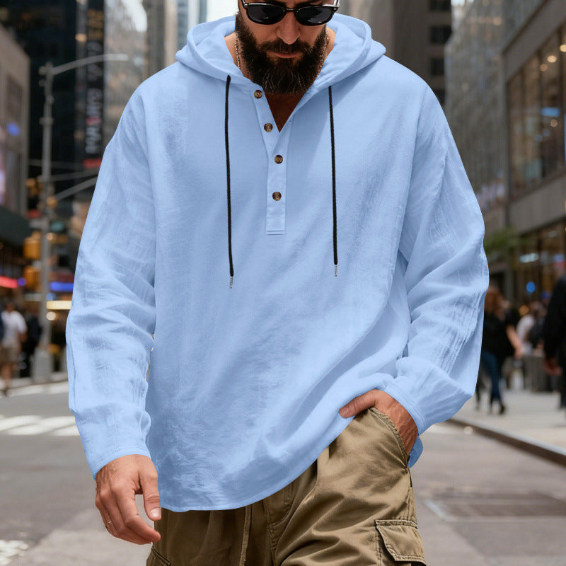 Loose-fit Breathable Long-sleeve Linen Hoodie For Men
